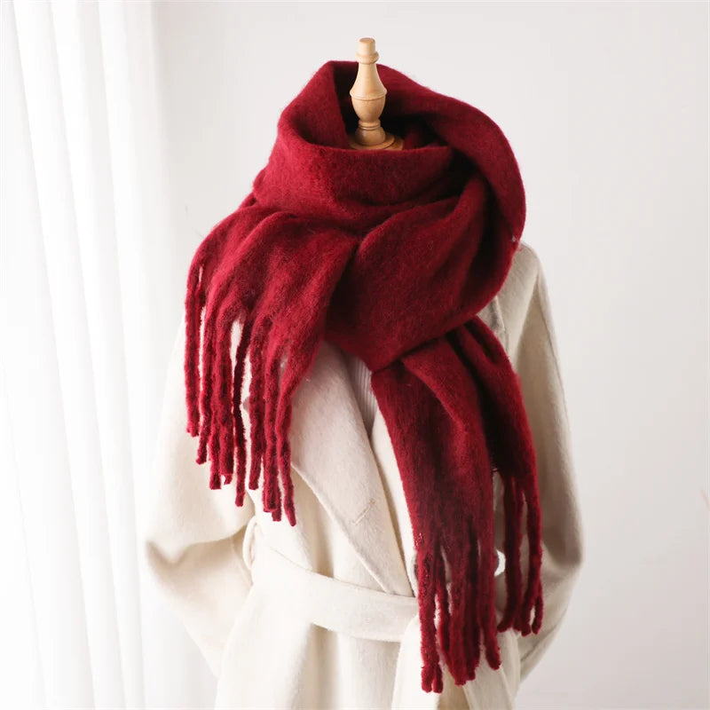 Women's Cashmere Winter Scarf – Soft Pashmina Blanket Shawl with Tassels