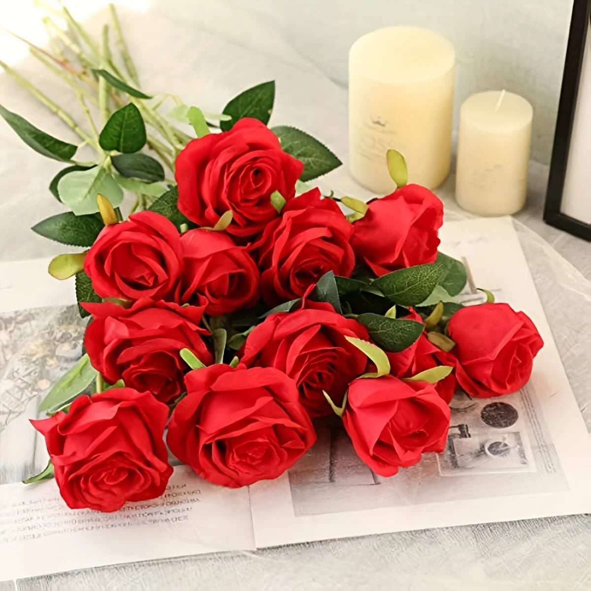 12pcs Realistic Artificial Rose Bouquet – Perfect for Weddings, Birthdays, and Special Occasions