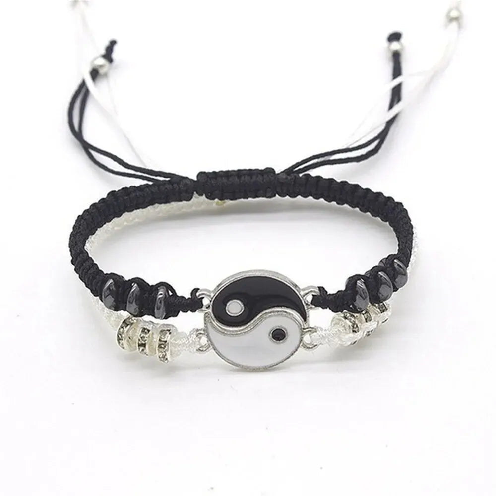 2-Piece Flip Couple Bracelets – Silver-Plated Black & White Set