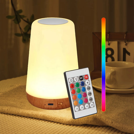 AuraGlow Touch Lamp – RGB Dimmable Night Light with Remote & USB Rechargeable