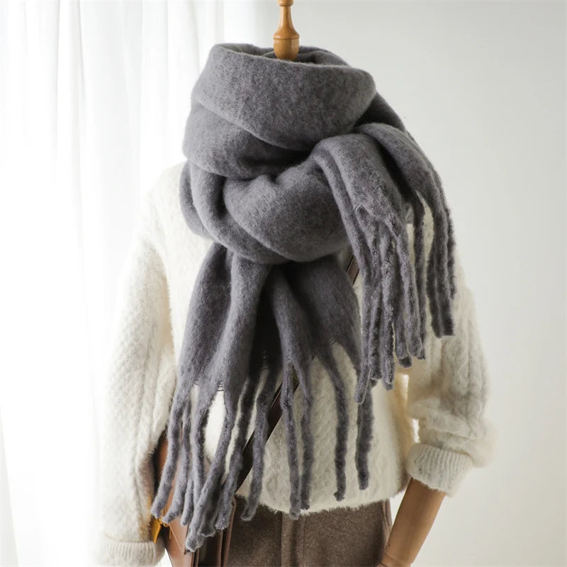 Women's Cashmere Winter Scarf – Soft Pashmina Blanket Shawl with Tassels