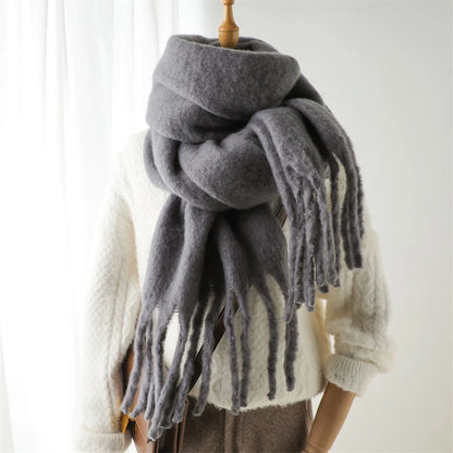Women's Cashmere Winter Scarf – Soft Pashmina Blanket Shawl with Tassels