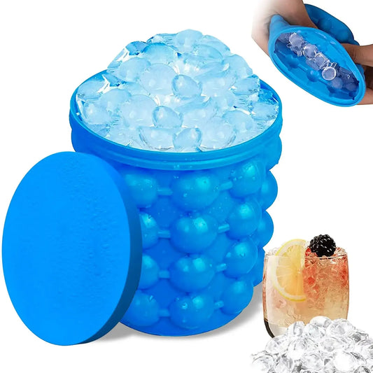 2-in-1 Silicone Ice Cube Mold & Tray – Large Circular Ice Maker, Portable, Dark Blue, Perfect for Summer