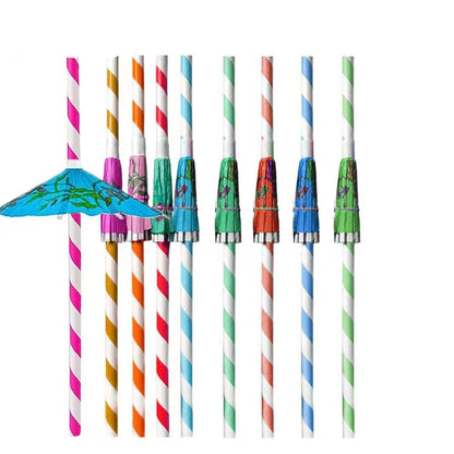 Hawaiian Party Umbrella Straws – 10-50pcs, Colorful Paper Straws for Cocktails & Pool Parties