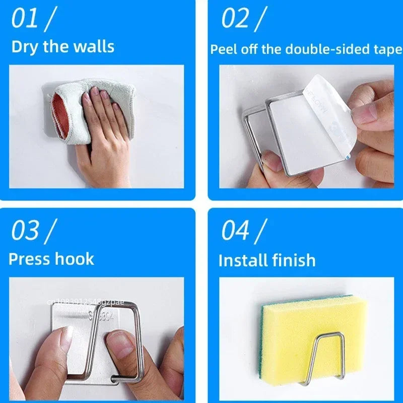 Stainless Steel Self-Adhesive Sponge Holder & Drying Rack