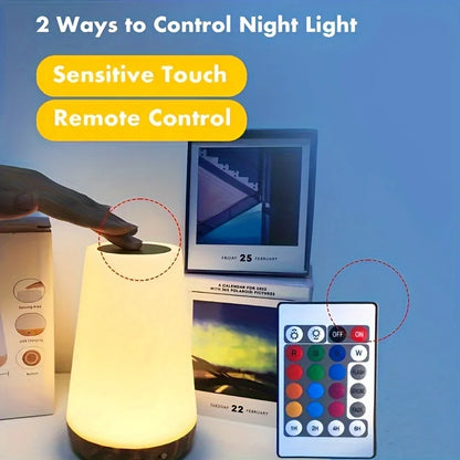 AuraGlow Touch Lamp – RGB Dimmable Night Light with Remote & USB Rechargeable