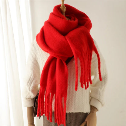 Women's Cashmere Winter Scarf – Soft Pashmina Blanket Shawl with Tassels