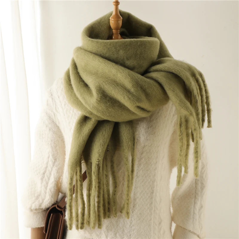 Women's Cashmere Winter Scarf – Soft Pashmina Blanket Shawl with Tassels