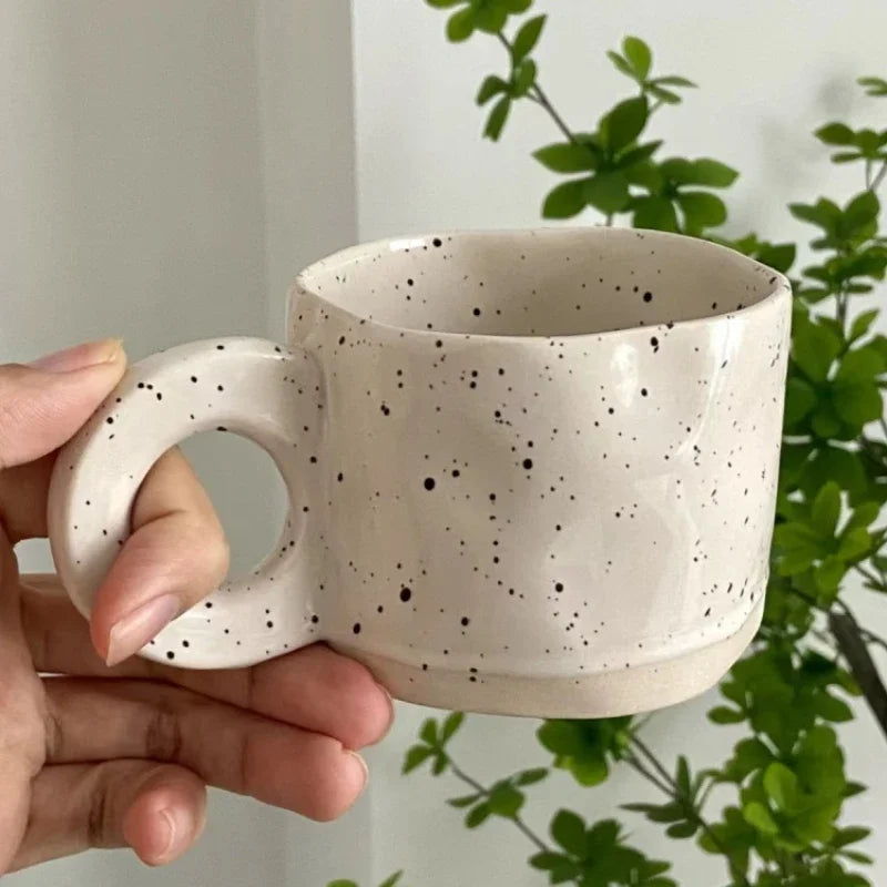 Modern 250ml Ceramic Mug – Handmade Porcelain Cup with Ring Handle for Coffee, Milk, Hot Chocolate