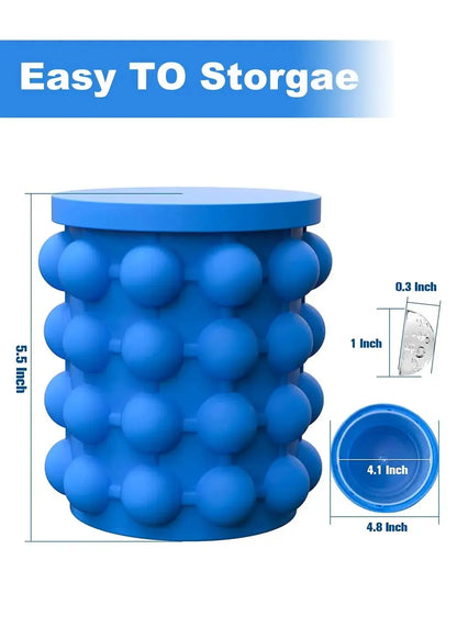 2-in-1 Silicone Ice Cube Mold & Tray – Large Circular Ice Maker, Portable, Dark Blue, Perfect for Summer
