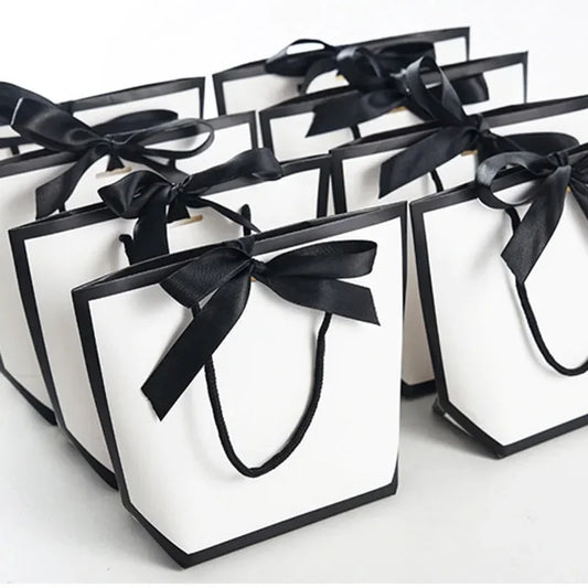 5pcs White Gift Bags with Ribbon – For Jewelry & Small Gifts