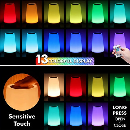 AuraGlow Touch Lamp – RGB Dimmable Night Light with Remote & USB Rechargeable