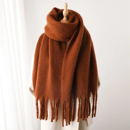 Women's Cashmere Winter Scarf – Soft Pashmina Blanket Shawl with Tassels