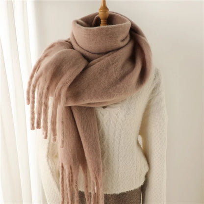 Women's Cashmere Winter Scarf – Soft Pashmina Blanket Shawl with Tassels