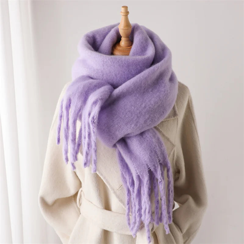 Women's Cashmere Winter Scarf – Soft Pashmina Blanket Shawl with Tassels