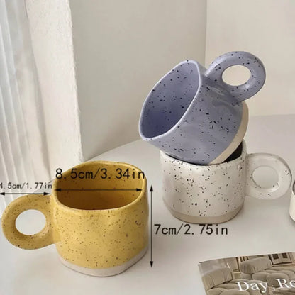 Modern 250ml Ceramic Mug – Handmade Porcelain Cup with Ring Handle for Coffee, Milk, Hot Chocolate