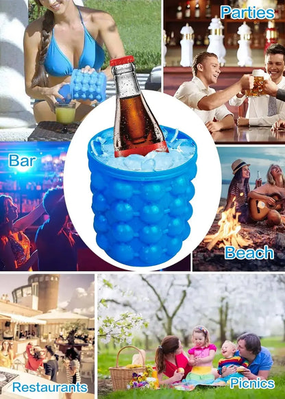 2-in-1 Silicone Ice Cube Mold & Tray – Large Circular Ice Maker, Portable, Dark Blue, Perfect for Summer
