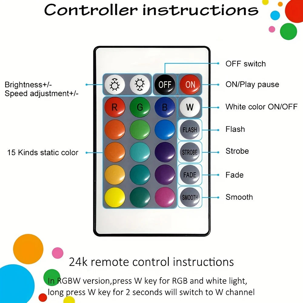 RGB LED Strip Light with Bluetooth Remote – Flexible Tape for TV, Home Decor, and More