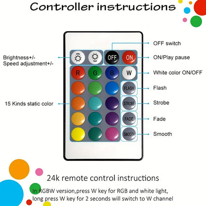 RGB LED Strip Light with Bluetooth Remote – Flexible Tape for TV, Home Decor, and More