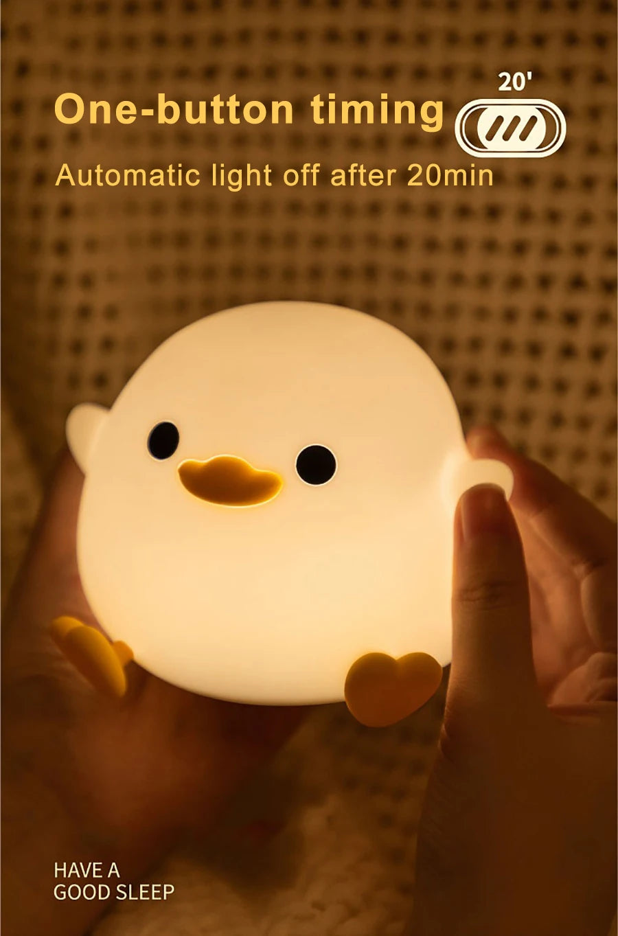 Cute Duck LED Night Light – Silicone Lamp for Kids, USB Rechargeable