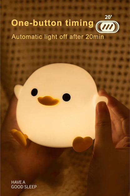 Cute Duck LED Night Light – Silicone Lamp for Kids, USB Rechargeable