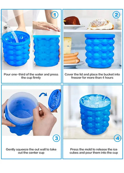2-in-1 Silicone Ice Cube Mold & Tray – Large Circular Ice Maker, Portable, Dark Blue, Perfect for Summer