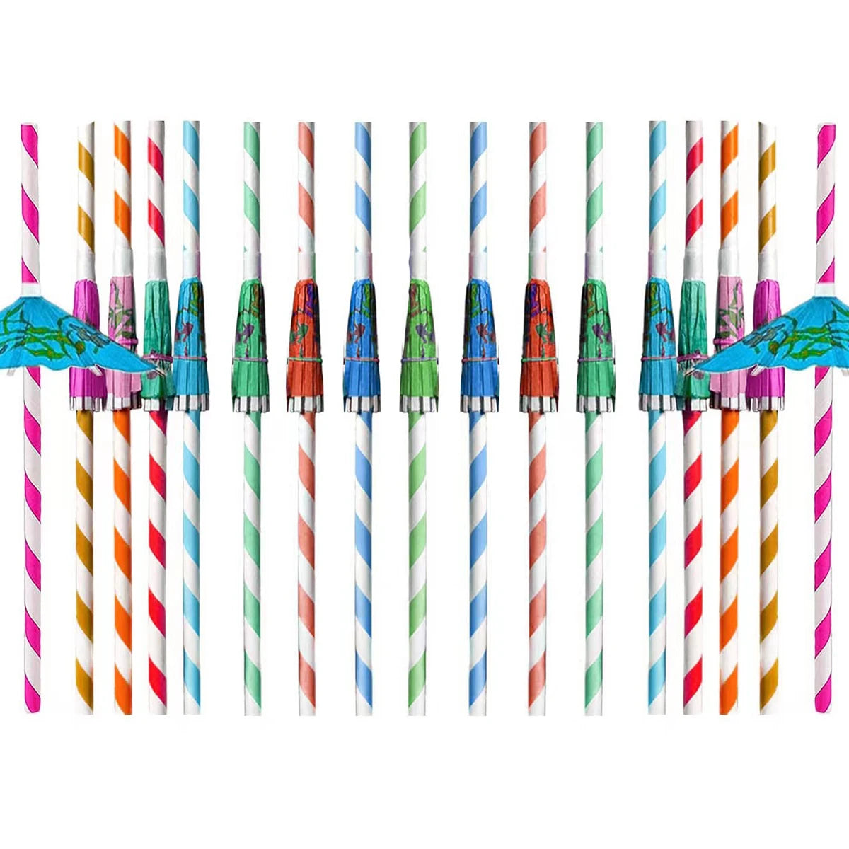 Hawaiian Party Umbrella Straws – 10-50pcs, Colorful Paper Straws for Cocktails & Pool Parties