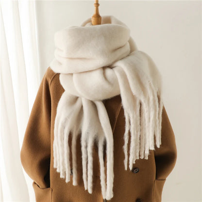 Women's Cashmere Winter Scarf – Soft Pashmina Blanket Shawl with Tassels