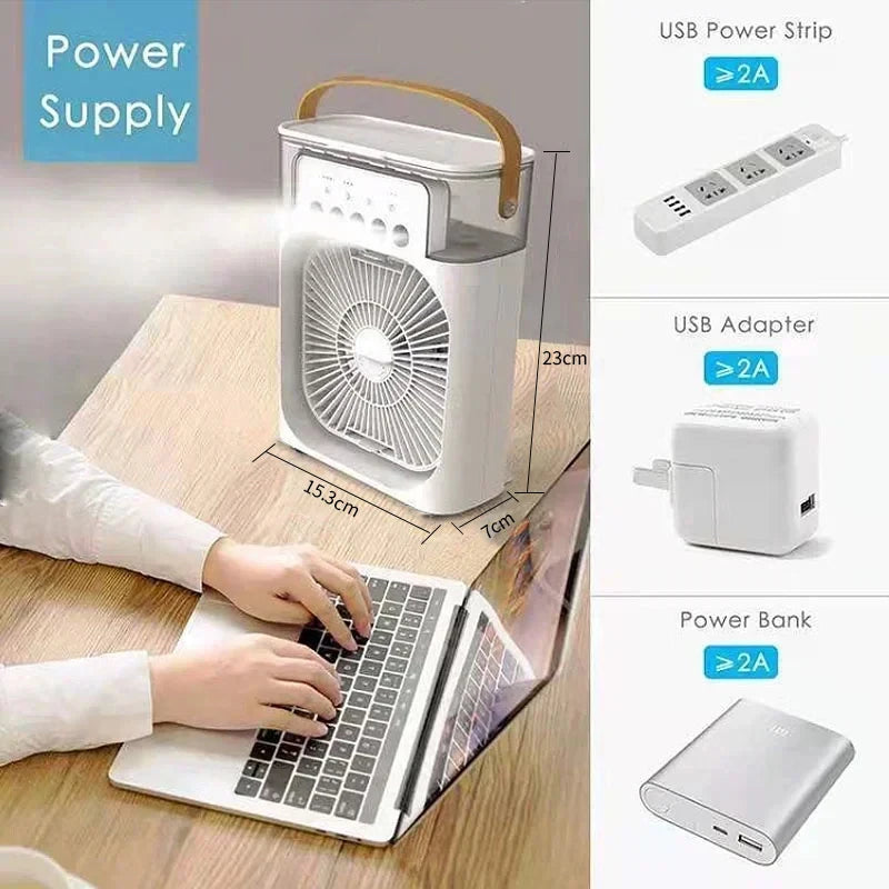 3-in-1 Mini Air Cooler – Portable Fan, Humidifier & LED Night Light
