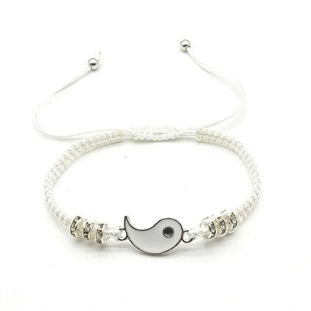 2-Piece Flip Couple Bracelets – Silver-Plated Black & White Set