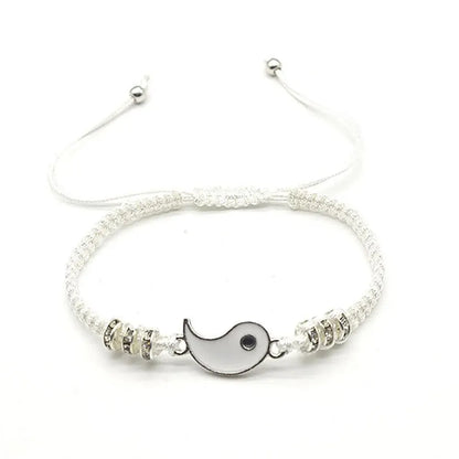2-Piece Flip Couple Bracelets – Silver-Plated Black & White Set