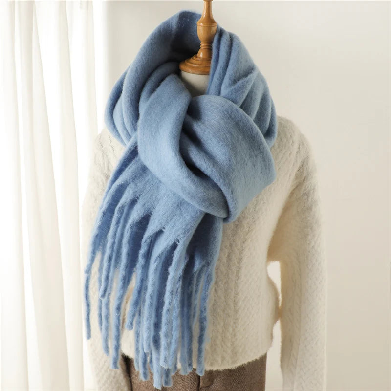 Women's Cashmere Winter Scarf – Soft Pashmina Blanket Shawl with Tassels