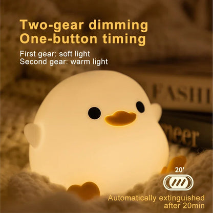 Cute Duck LED Night Light – Silicone Lamp for Kids, USB Rechargeable
