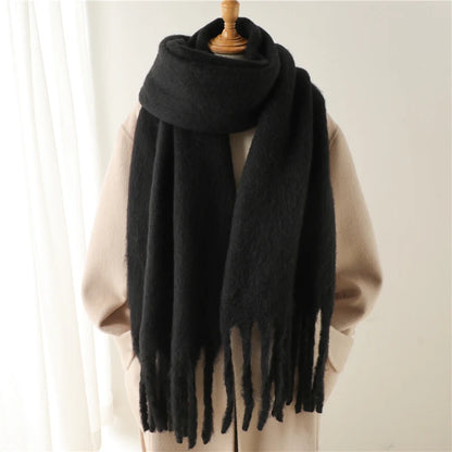 Women's Cashmere Winter Scarf – Soft Pashmina Blanket Shawl with Tassels