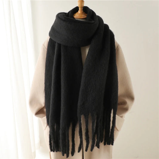 Women's Cashmere Winter Scarf – Soft Pashmina Blanket Shawl with Tassels
