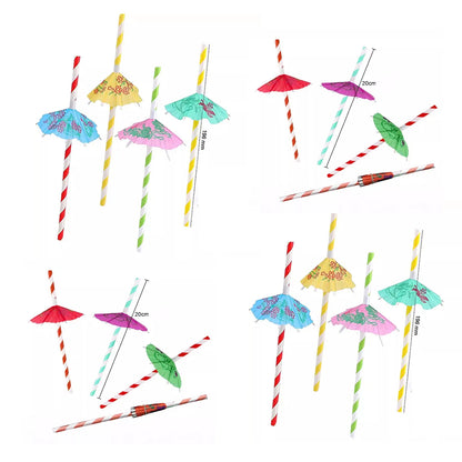 Hawaiian Party Umbrella Straws – 10-50pcs, Colorful Paper Straws for Cocktails & Pool Parties