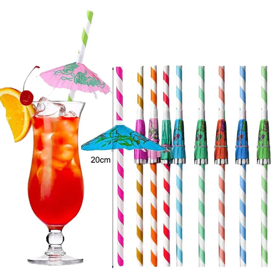 Hawaiian Party Umbrella Straws – 10-50pcs, Colorful Paper Straws for Cocktails & Pool Parties