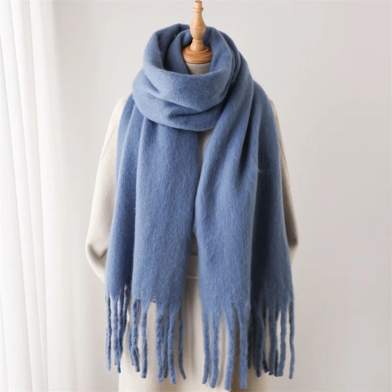 Women's Cashmere Winter Scarf – Soft Pashmina Blanket Shawl with Tassels