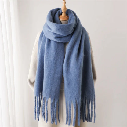 Women's Cashmere Winter Scarf – Soft Pashmina Blanket Shawl with Tassels