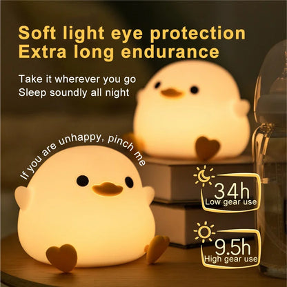 Cute Duck LED Night Light – Silicone Lamp for Kids, USB Rechargeable